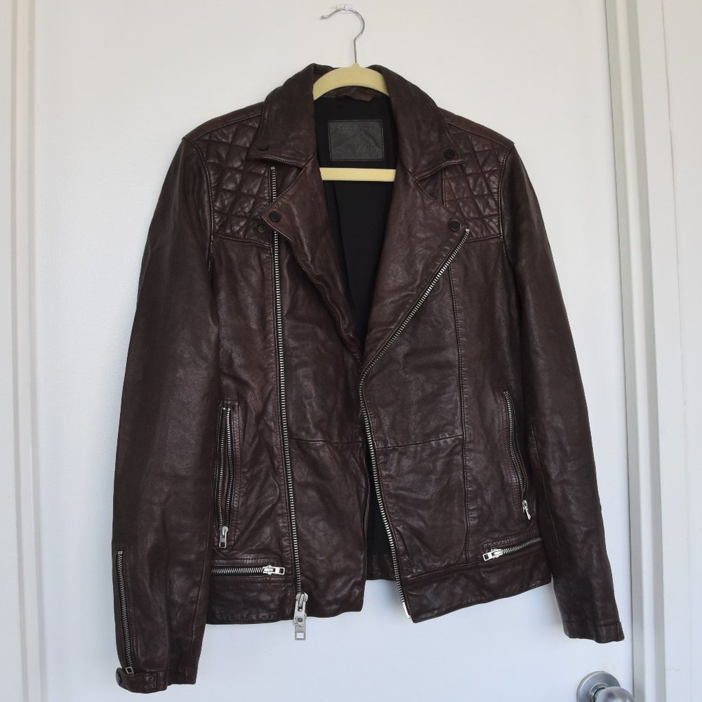AllSaints Conroy Leather Biker Jacket Oxblood